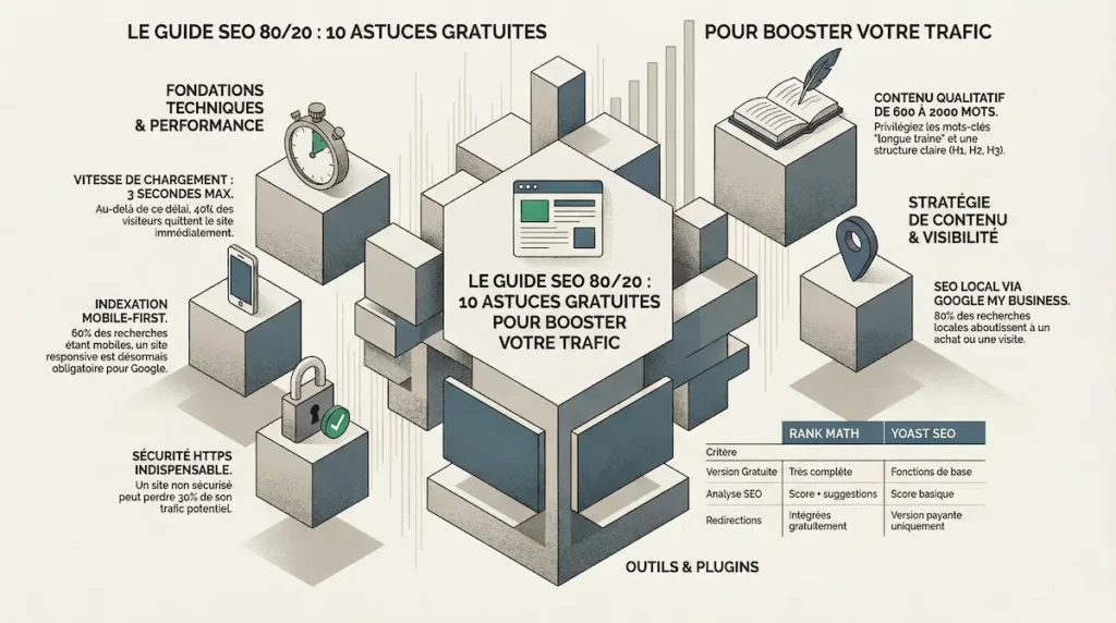 infographie-optimiser-mon-seo infographie illustrative des steps d'optimisation du SEO