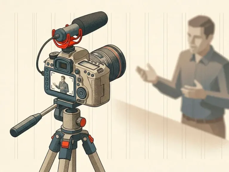 illustration d'une camera qui filme un homme pour illustrer creer videos pour le web, malibellule rennes