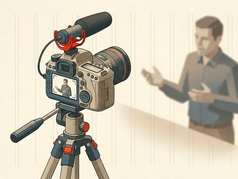 illustration d'une camera qui filme un homme pour illustrer creer videos pour le web, malibellule rennes