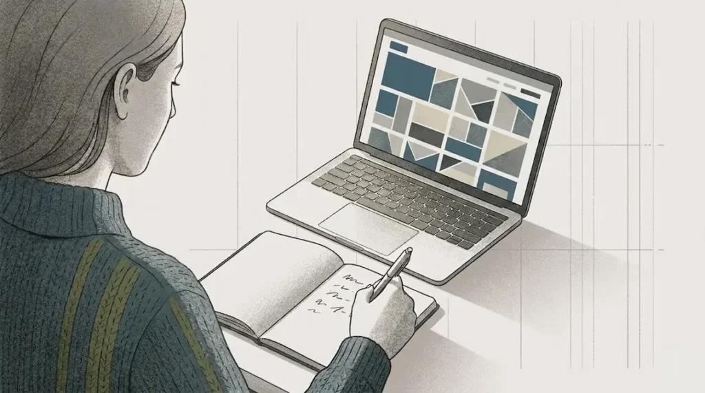 illustration création site internet rennes - une femme devant un ordinateur en train d'ecrire
