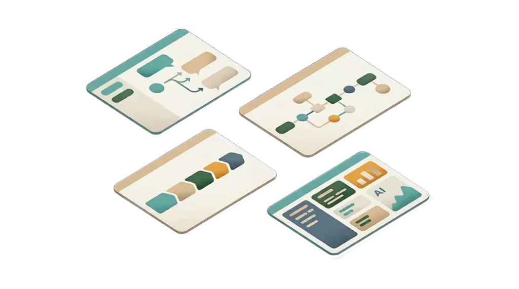 illustration pour page integration IA avec plusieurs ecrans stylisés