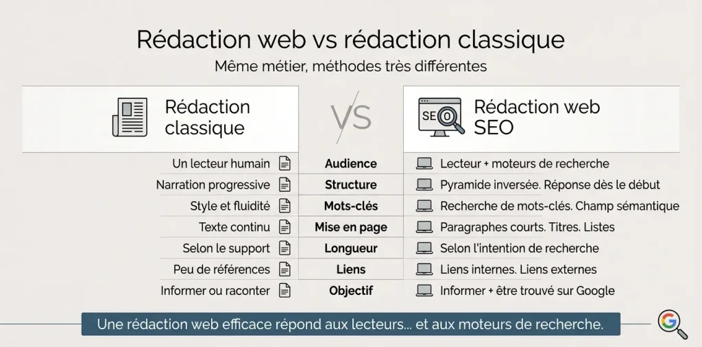 infographie rédaction web VS rédaction classique