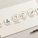Parcours d’un nouveau client en cabinet, du premier contact au premier rendez-vous, avec la lettre de mission, les pièces et la signature entourées comme points de blocage